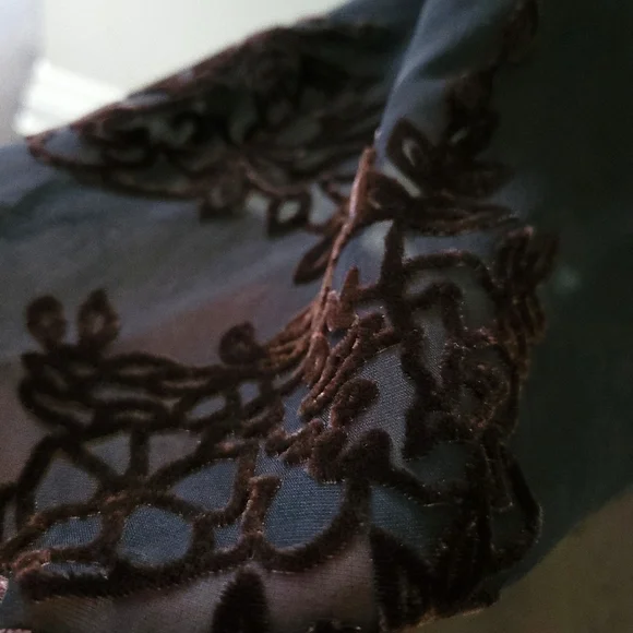 Vintage Y2K Silk Romantic Dark Floral Velvet Burnout Midi Dress - Picture 6 of 11